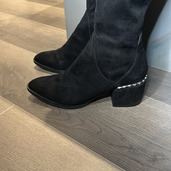 Wishbone Collection Black Suede Over-the-Knee Boots Studded Heel Pointed Toe - Picture 8 of 16